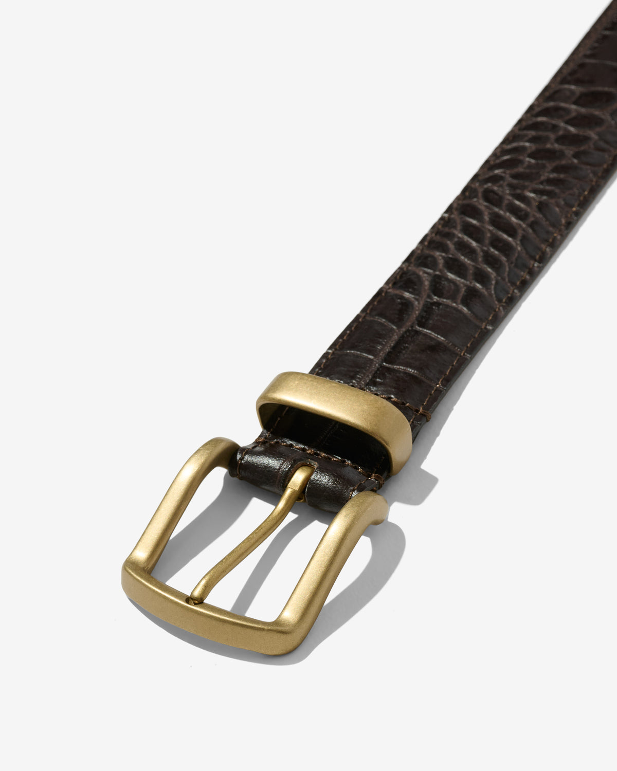 Croc-Embossed Metal Tip Belt