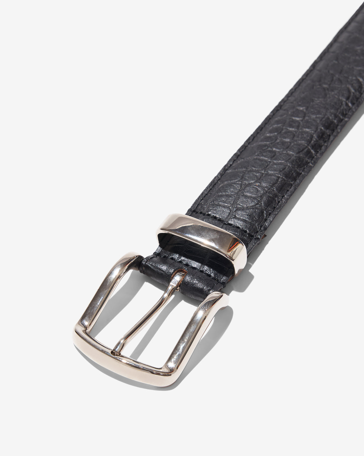 Croc-Embossed Metal Tip Belt